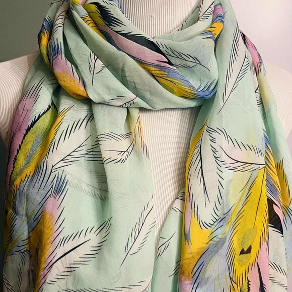 NWT Handmade Scarf by Sana – Pastel Peacock Feathers Design - Picture 6 of 8